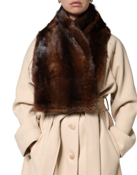 Black Brown Stripe Fur Shawl Wrap Scarf - Image 8