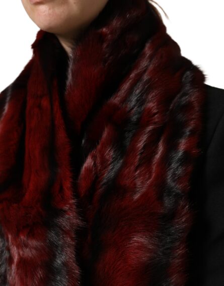 Black Red Stripe Fur Shawl Neck Wrap Scarf - Image 6
