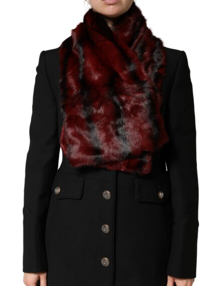 Black Red Stripe Fur Shawl Neck Wrap Scarf - Image 8