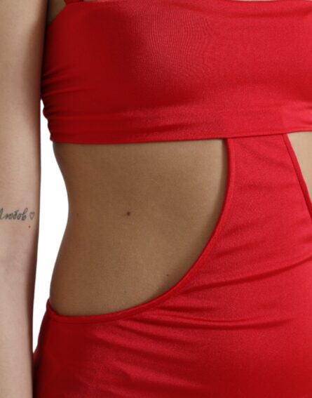 Red Cutout Nylon Sheath Sleeveless Mini Dress - Image 5