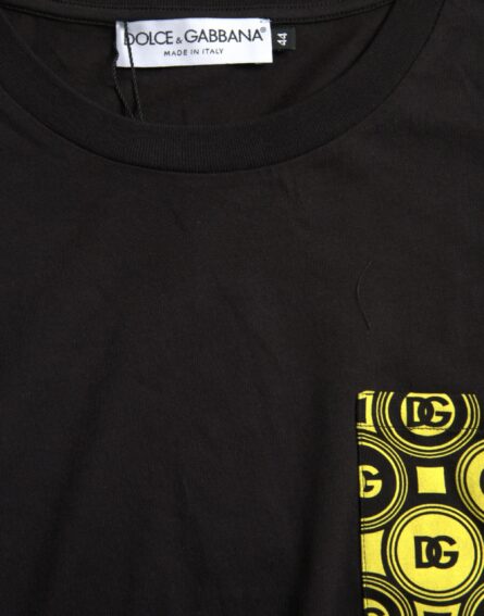 Black Printed Pocket Cotton Crewneck T-shirt - Image 3