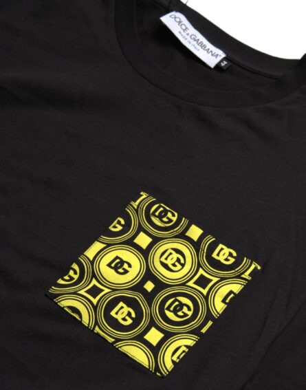 Black Printed Pocket Cotton Crewneck T-shirt - Image 4