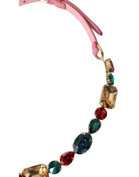 Pink Leather Crystal Chain Embellished Belt - Image 3