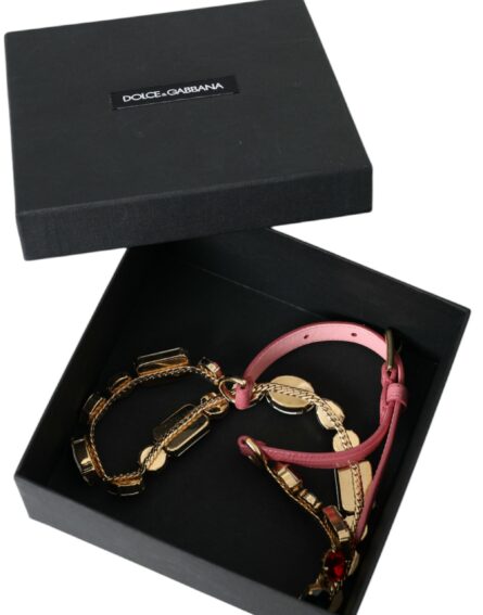 Pink Leather Crystal Chain Embellished Belt - Image 6