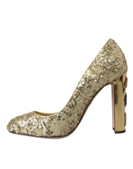 Gold Sequin Crystal Heels Pumps Shoes - Image 4