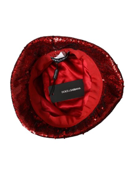 Red Sequined Nylon Bucket Hat Men - Image 6