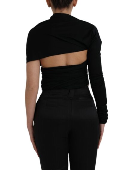 Black Wool Cutout Asymmetric Long Sleeve Top - Image 4