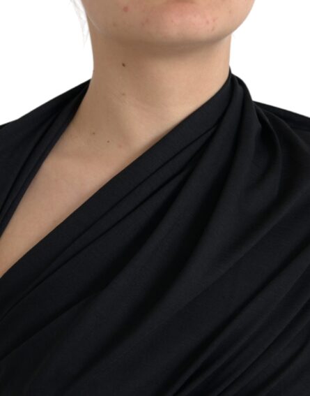 Black Wool Cutout Asymmetric Long Sleeve Top - Image 5
