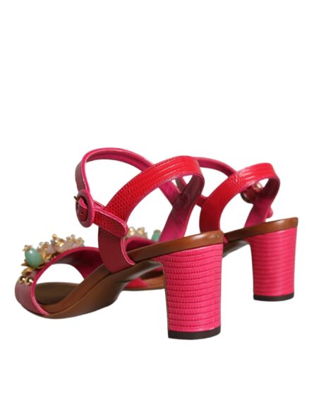 Fuchsia Leather Embellished Keira Sandals Shoes - Image 3