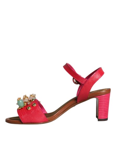 Fuchsia Leather Embellished Keira Sandals Shoes - Image 4
