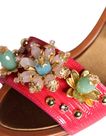 Fuchsia Leather Embellished Keira Sandals Shoes - Image 5