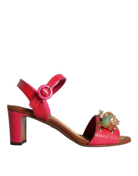 Fuchsia Leather Embellished Keira Sandals Shoes - Image 7