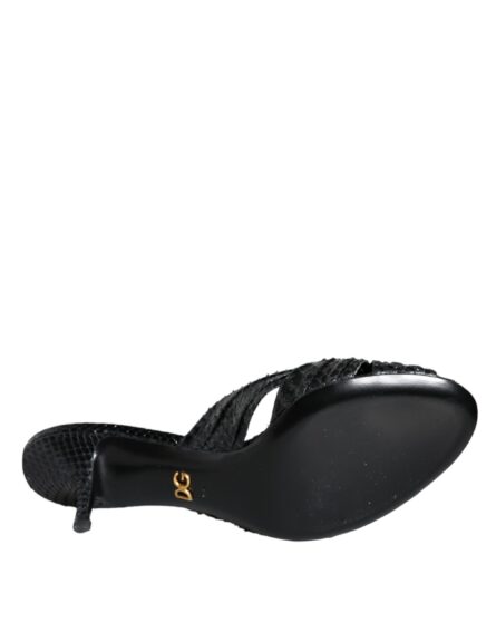 Black Leather Heels Slides Sandals Shoes - Image 5
