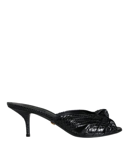 Black Leather Heels Slides Sandals Shoes - Image 6