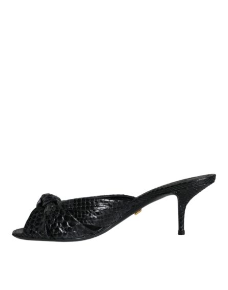 Black Leather Heels Slides Sandals Shoes - Image 7