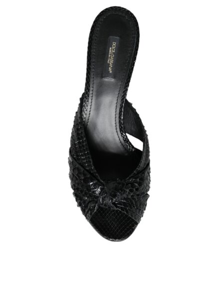 Black Leather Heels Slides Sandals Shoes - Image 8