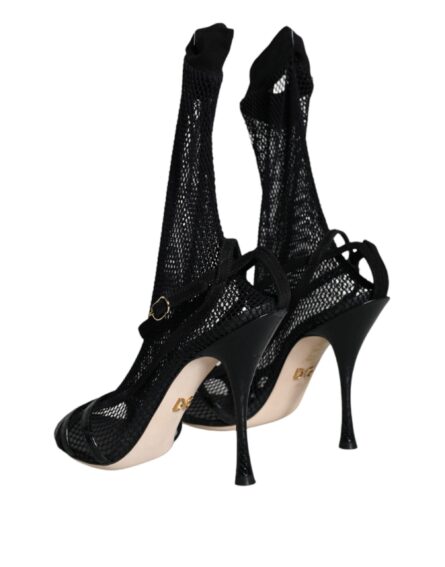 Black Mesh Stiletto Heels Sandals Shoes - Image 3