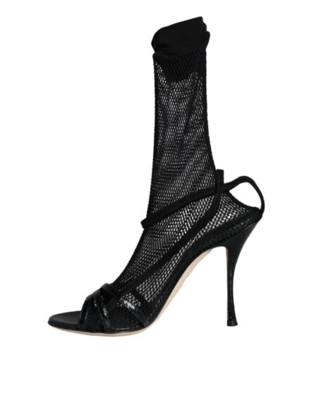 Black Mesh Stiletto Heels Sandals Shoes - Image 4