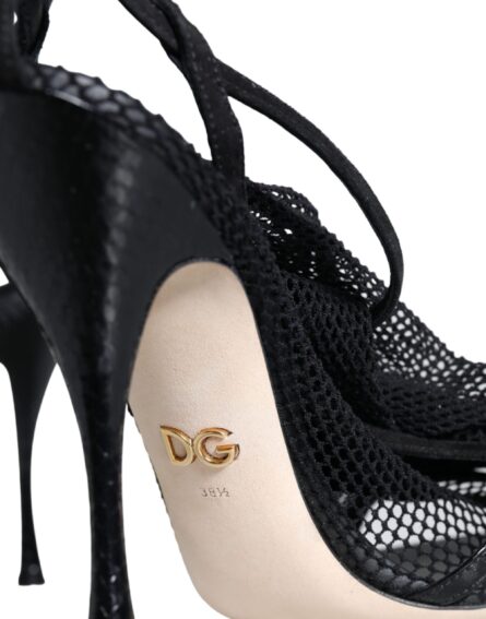 Black Mesh Stiletto Heels Sandals Shoes - Image 5
