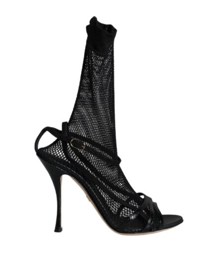 Black Mesh Stiletto Heels Sandals Shoes - Image 7