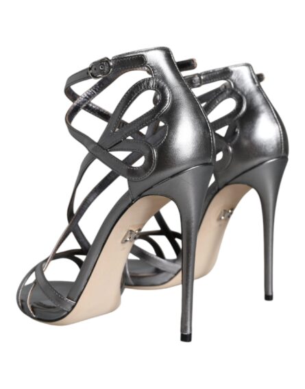 Silver Keira Leather Heels Sandals Shoes - Image 3