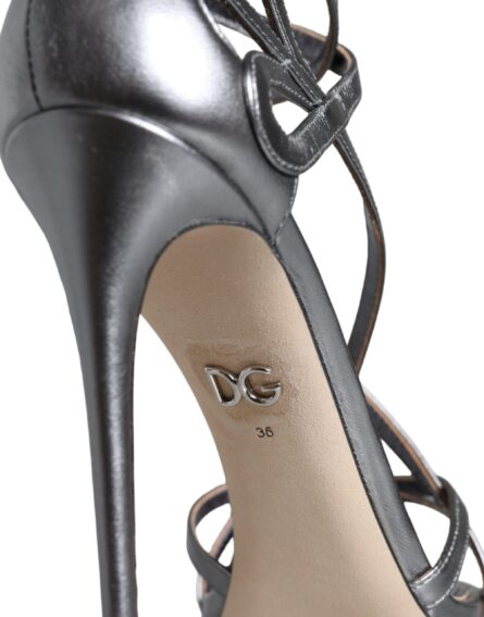 Silver Keira Leather Heels Sandals Shoes - Image 5