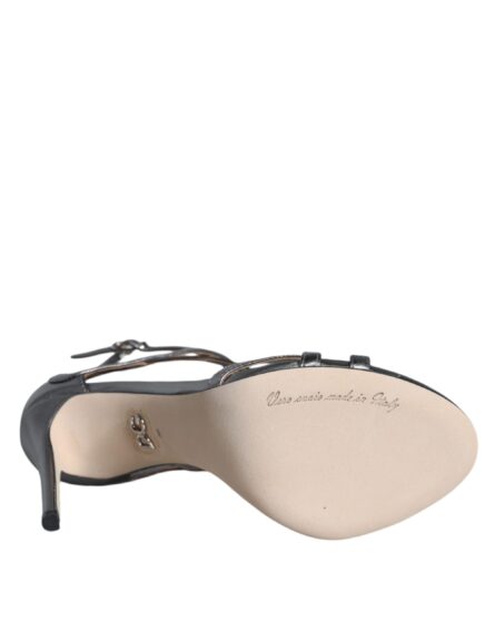 Silver Keira Leather Heels Sandals Shoes - Image 6