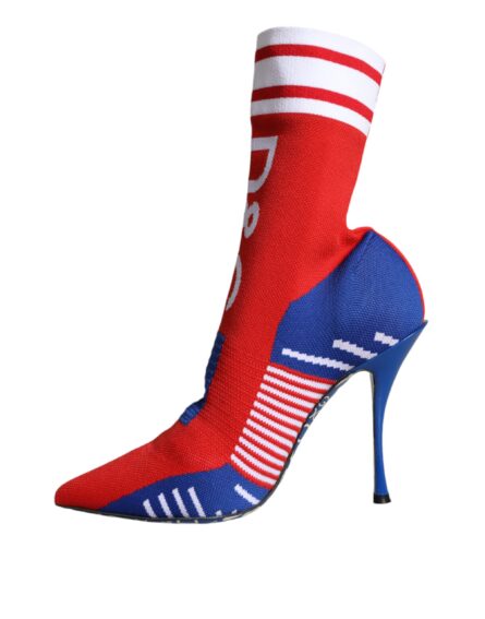 Red Blue Stretch Sock Style Ankle Boots Logo Shoes - Image 4