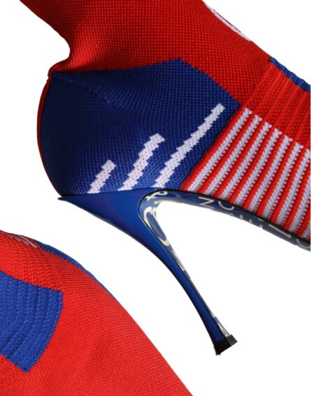 Red Blue Stretch Sock Style Ankle Boots Logo Shoes - Image 8