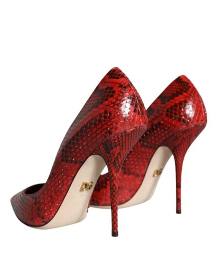Red Leather Stiletto High Heels Pumps Shoes - Image 3