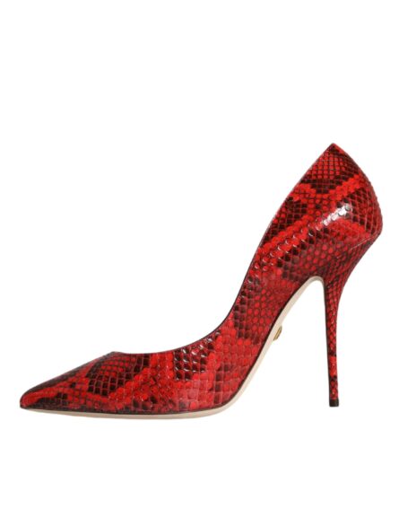 Red Leather Stiletto High Heels Pumps Shoes - Image 4