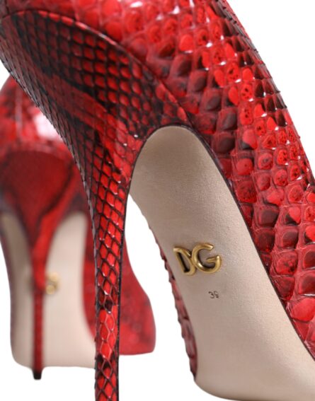 Red Leather Stiletto High Heels Pumps Shoes - Image 5