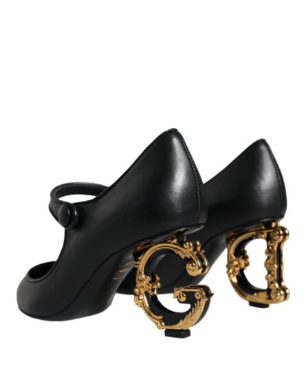 Black Leather Logo Heels Mary Janes Pumps Shoes - Image 3