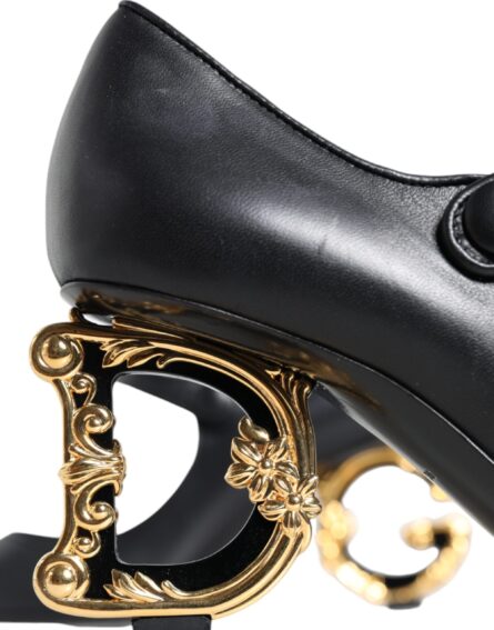 Black Leather Logo Heels Mary Janes Pumps Shoes - Image 4