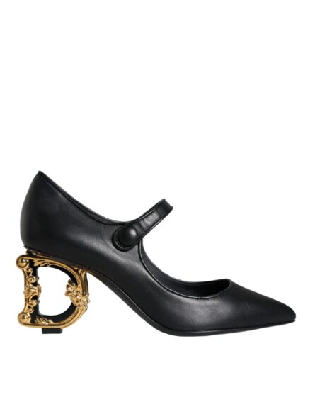 Black Leather Logo Heels Mary Janes Pumps Shoes - Image 6