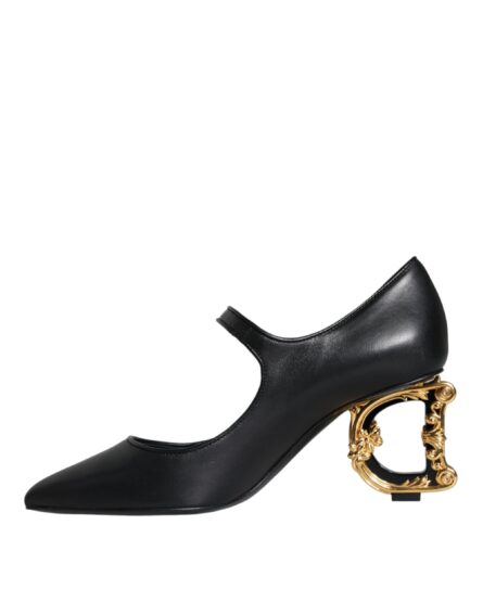 Black Leather Logo Heels Mary Janes Pumps Shoes - Image 7