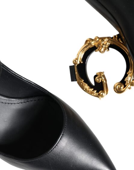 Black Leather Logo Heels Mary Janes Pumps Shoes - Image 8