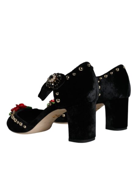 Black Velvet Roses Ankle Strap Pumps Shoes - Image 3