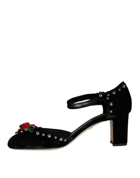 Black Velvet Roses Ankle Strap Pumps Shoes - Image 4