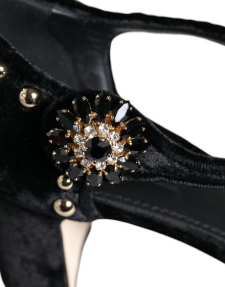 Black Velvet Roses Ankle Strap Pumps Shoes - Image 5