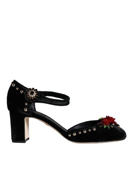 Black Velvet Roses Ankle Strap Pumps Shoes - Image 7