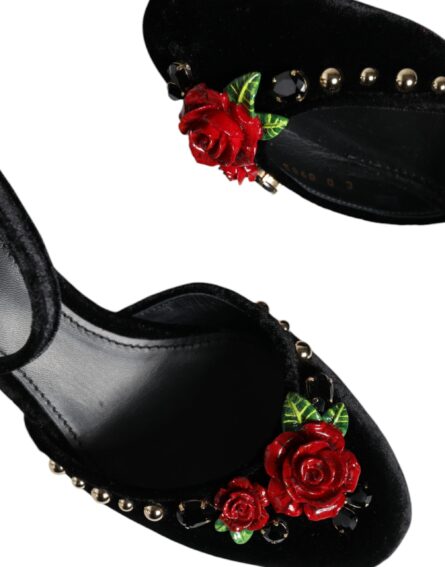 Black Velvet Roses Ankle Strap Pumps Shoes - Image 8