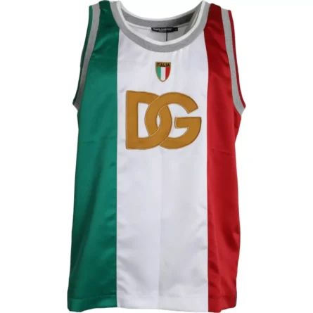White Green Sleeveless Top Italian Flag Basket T-shirt - Image 5
