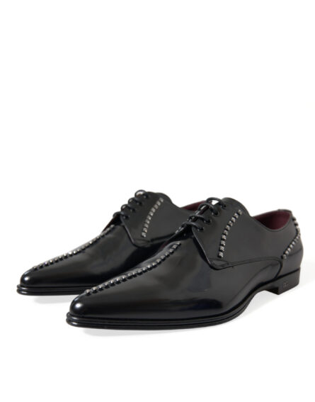 Black Leather Crystal Dress Formal Shoes - Image 4
