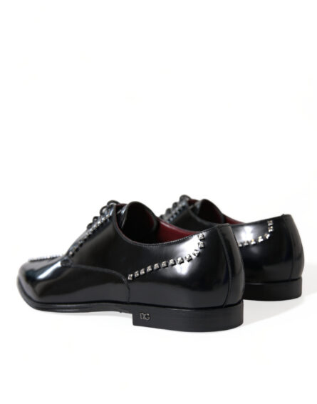 Black Leather Crystal Dress Formal Shoes - Image 5