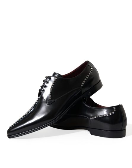Black Leather Crystal Dress Formal Shoes - Image 7