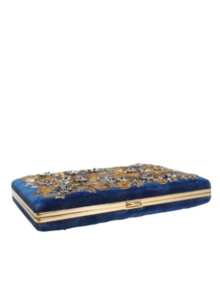Blue Velvet Gold Frame Clutch Evening Party Purse Bag - Image 4