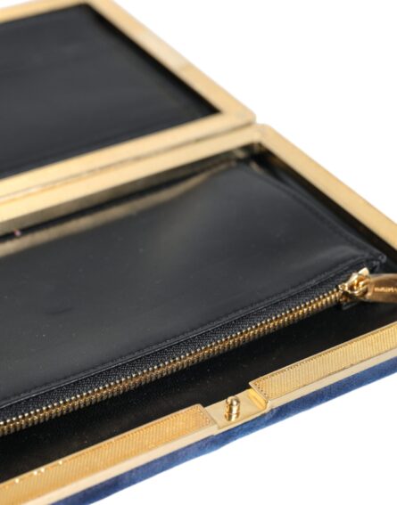 Blue Velvet Gold Frame Clutch Evening Party Purse Bag - Image 8
