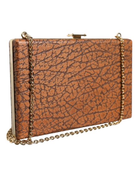 Brown Leather Gold Frame Clutch Mini Crossbody Bag - Image 3