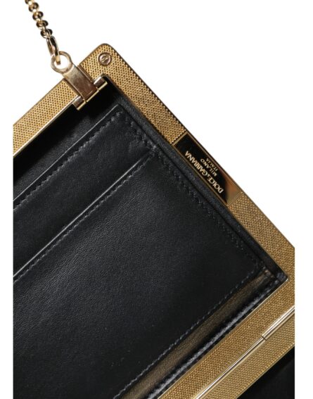 Brown Leather Gold Frame Clutch Mini Crossbody Bag - Image 8